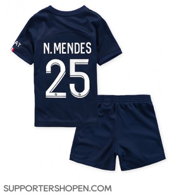 Paris Saint-Germain Nuno Mendes #25 Hemmatröja Barn 2022-23 Kortärmad (+ korta byxor)